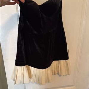 Black Strapless Dress with Cream Pleated Hem Lulus